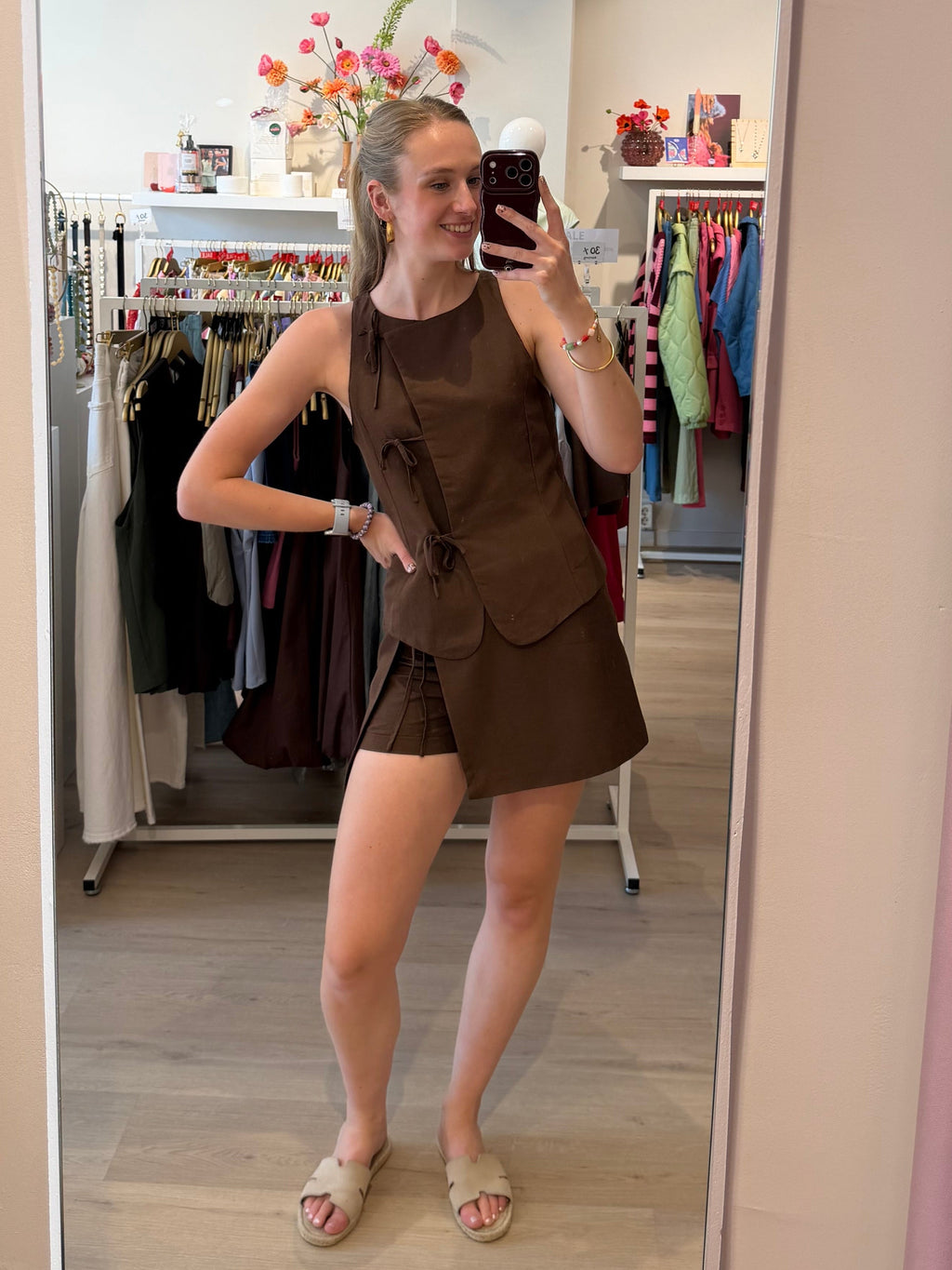 Skort met strikjes | bruin