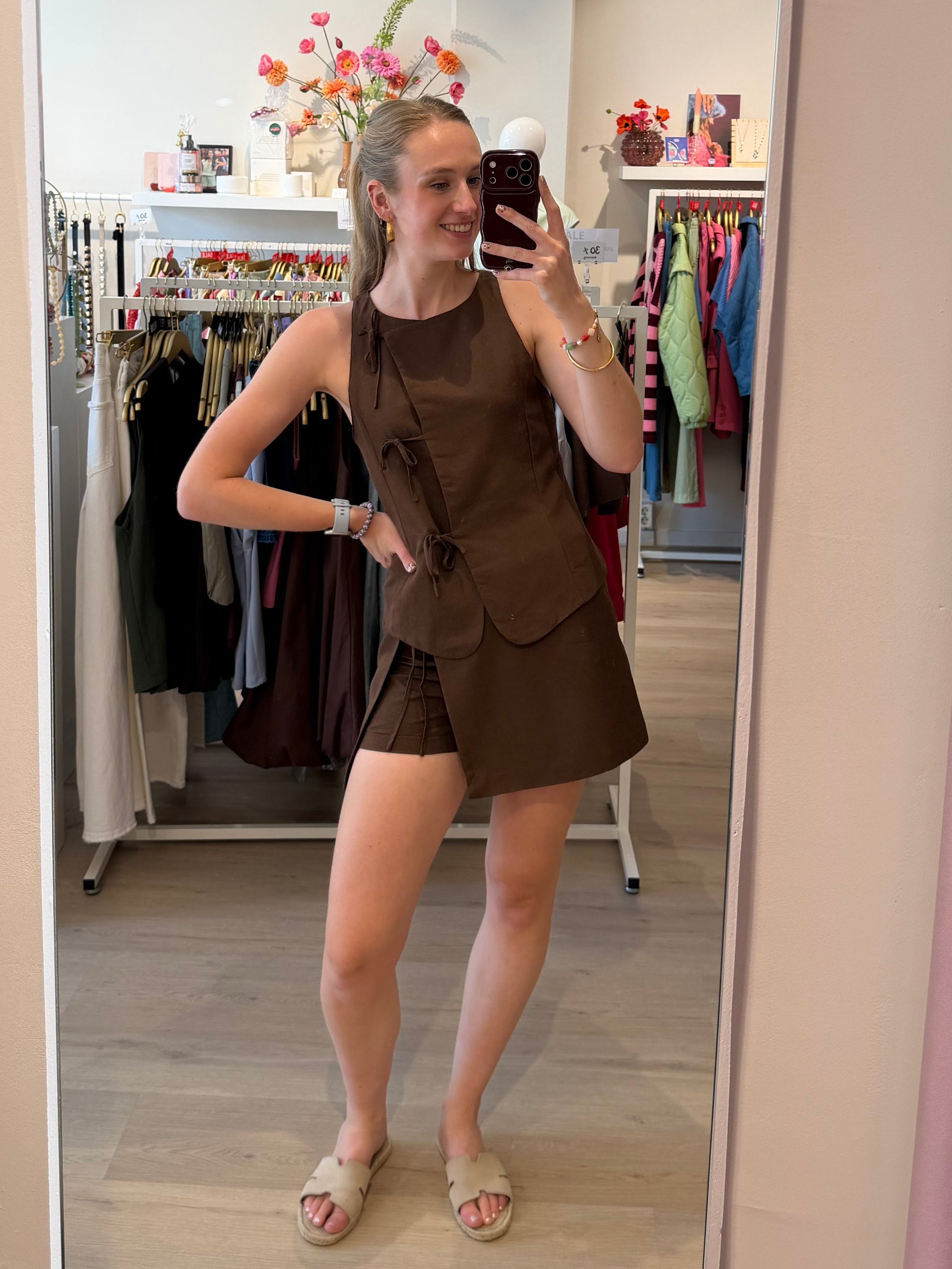 Skort met strikjes | bruin