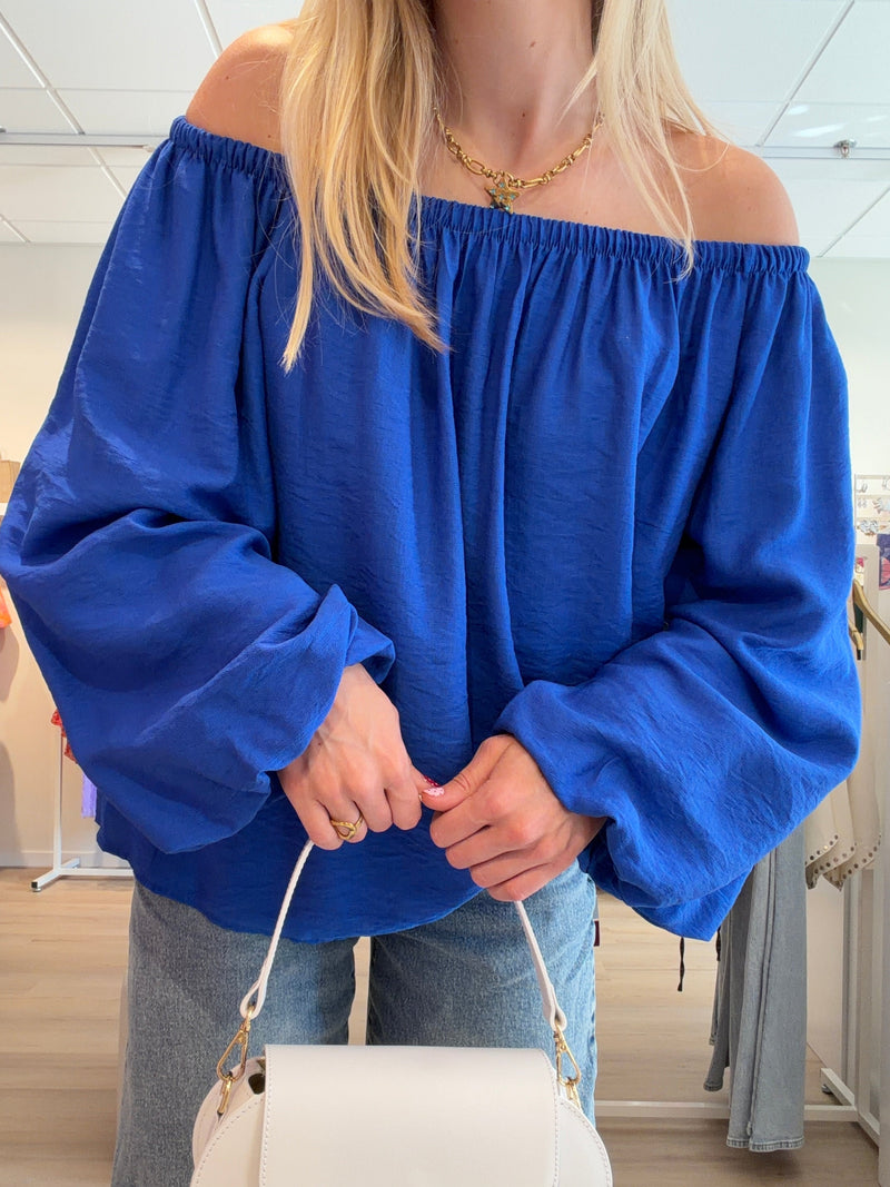 Blauwe off shoulder top | one size
