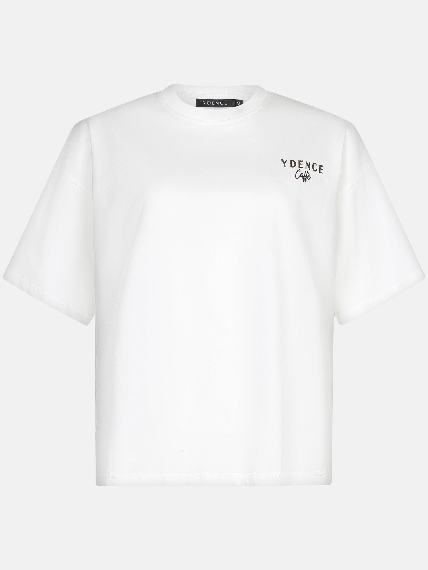 T-shirt Ydence Café | wit/bruin