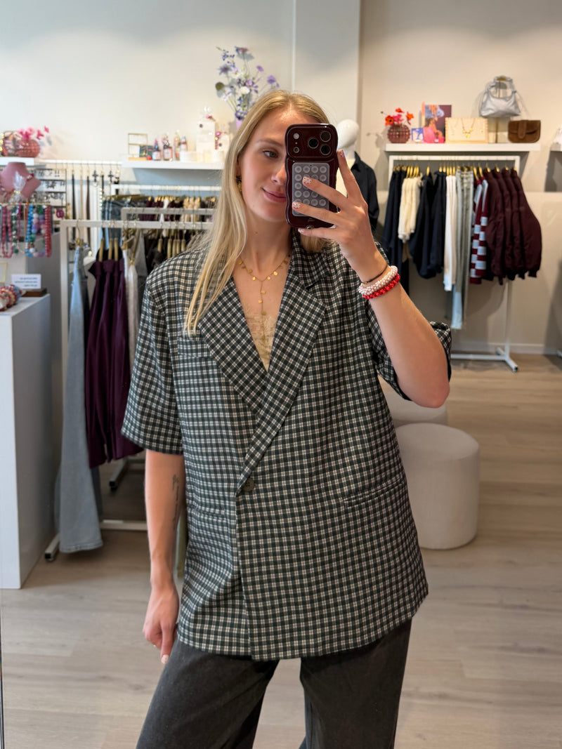 Blazer korte mouw ruitjes | groen