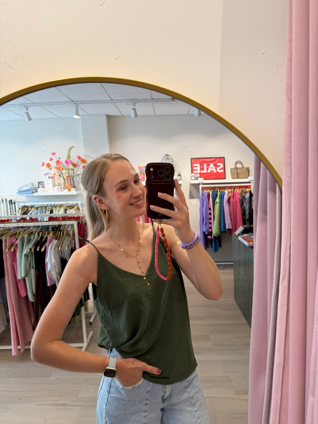 Hemdje met spaghetti bandjes | army green | Azzurro