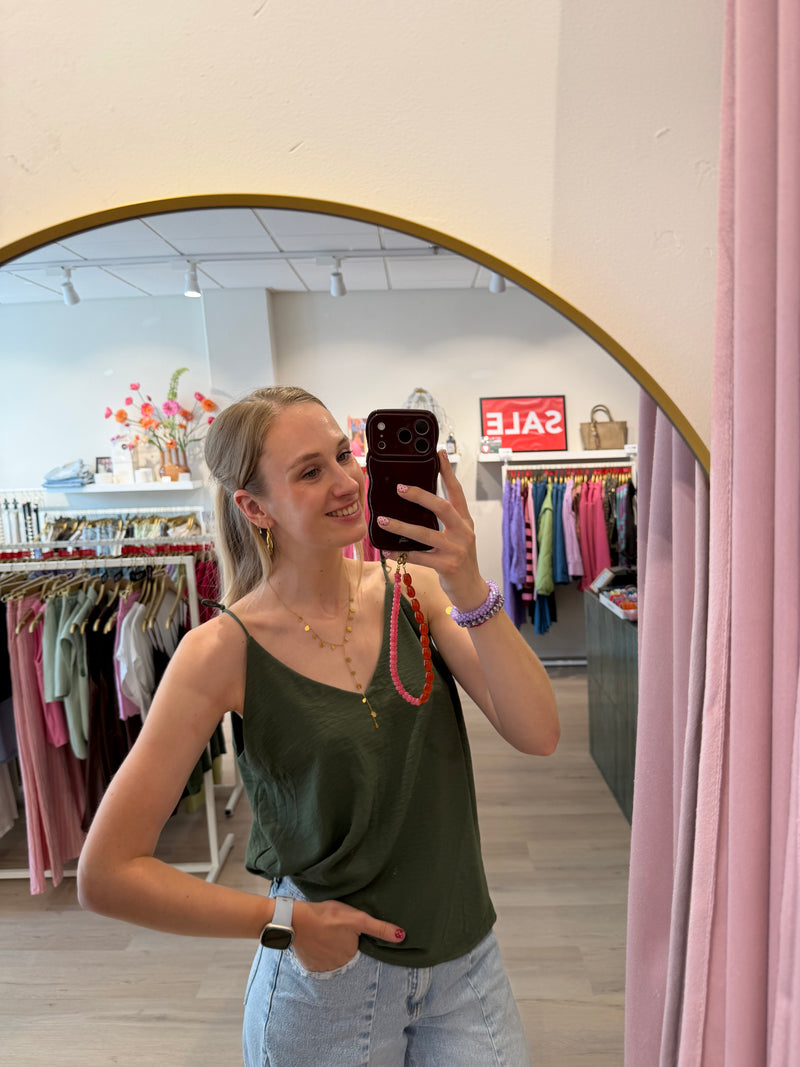 Hemdje met spaghetti bandjes | army green | Azzurro