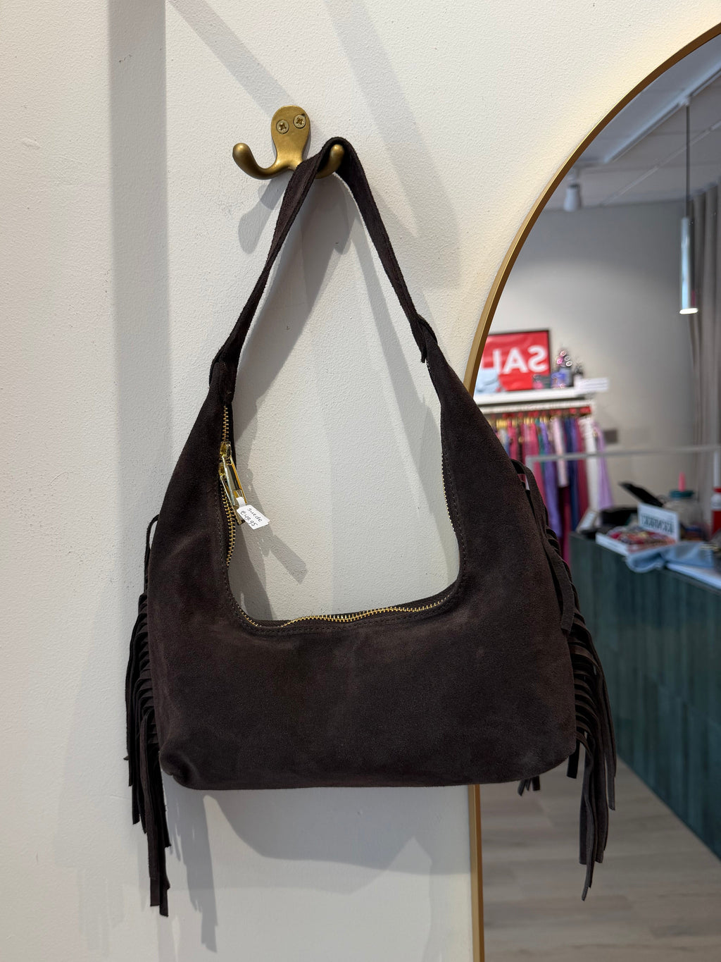 Suede tas met franjes