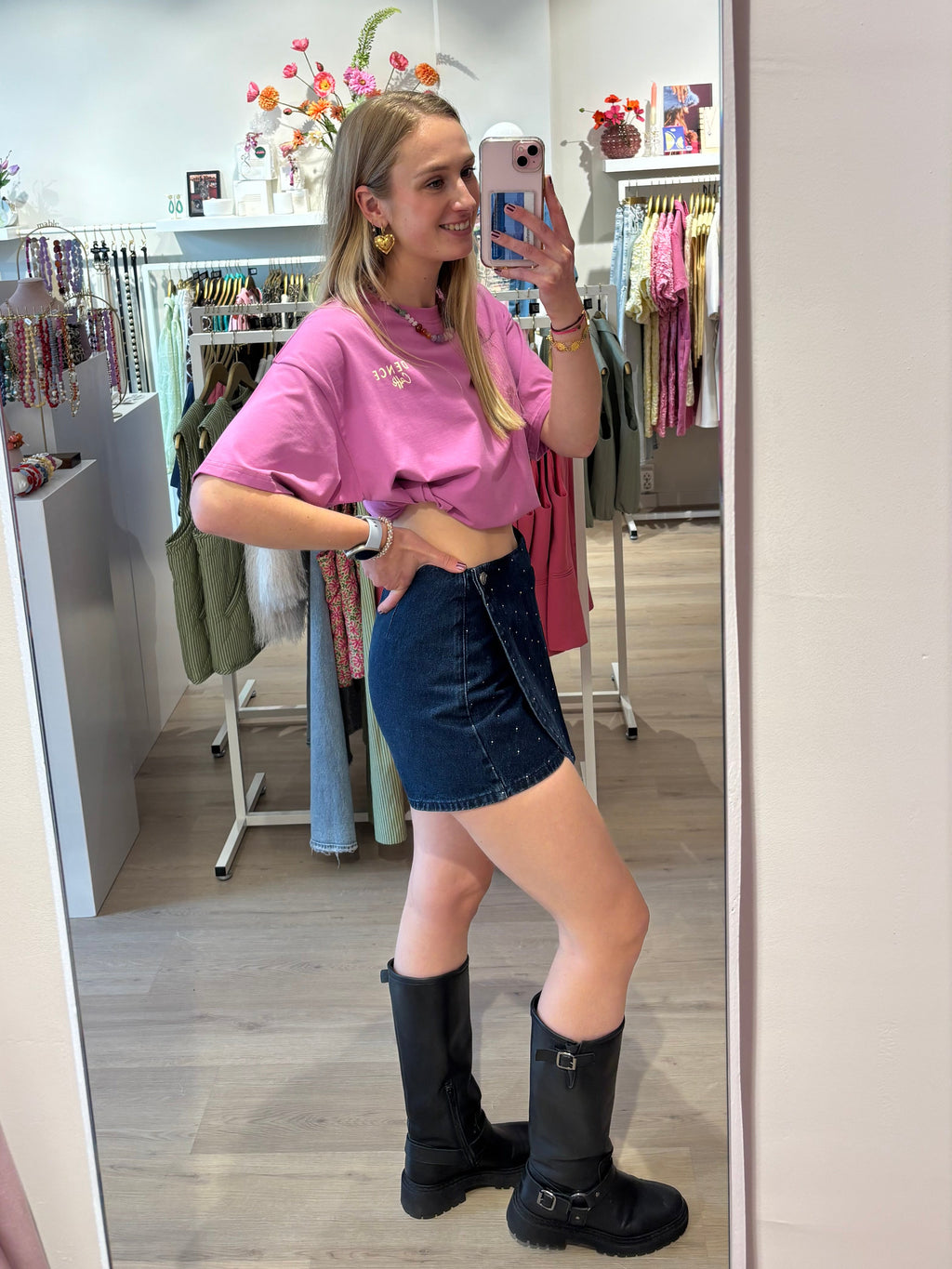Denim Skort met zirkonia steentjes
