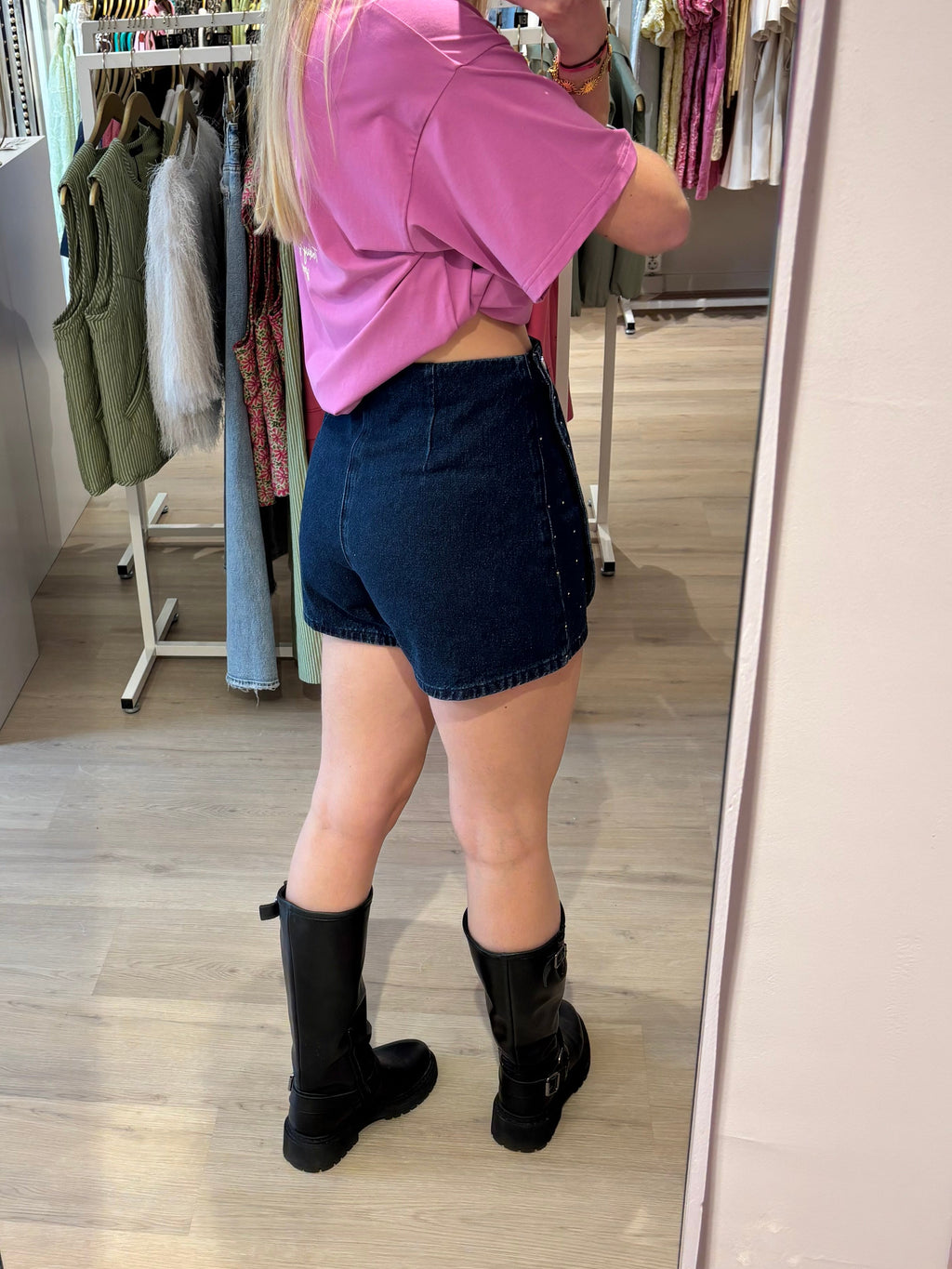 Denim Skort met zirkonia steentjes