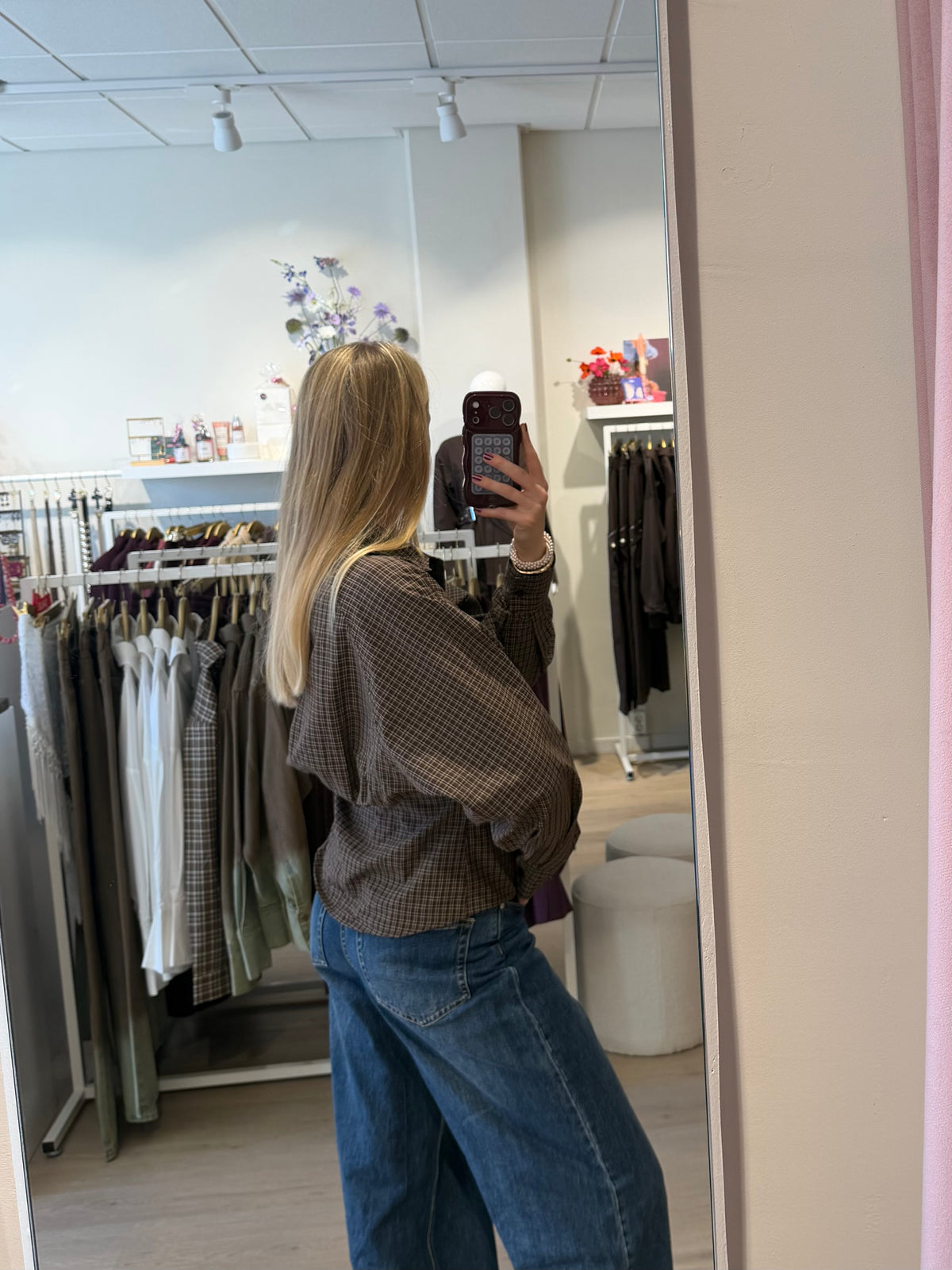 Blouse ruitjes | bruin