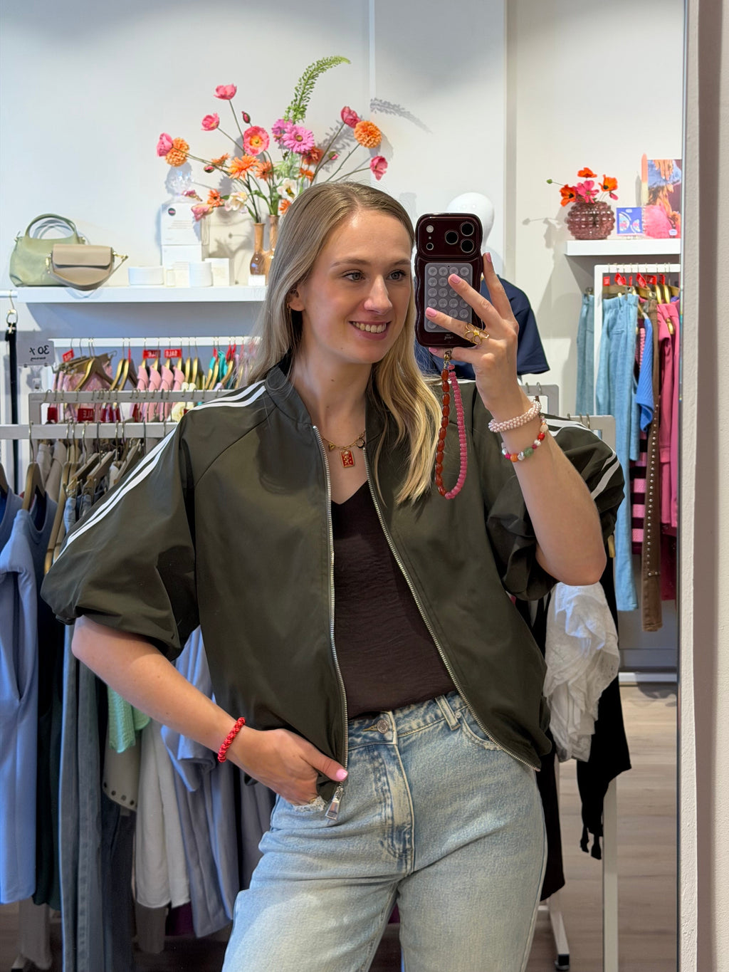 Jasje met strepen | army green