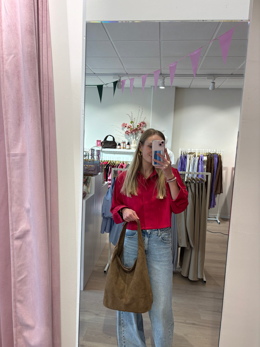 Suede schoudertas