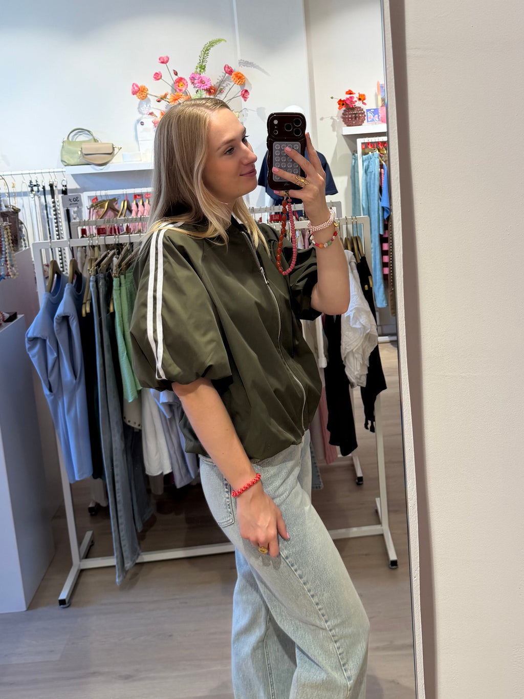 Jasje met strepen | army green