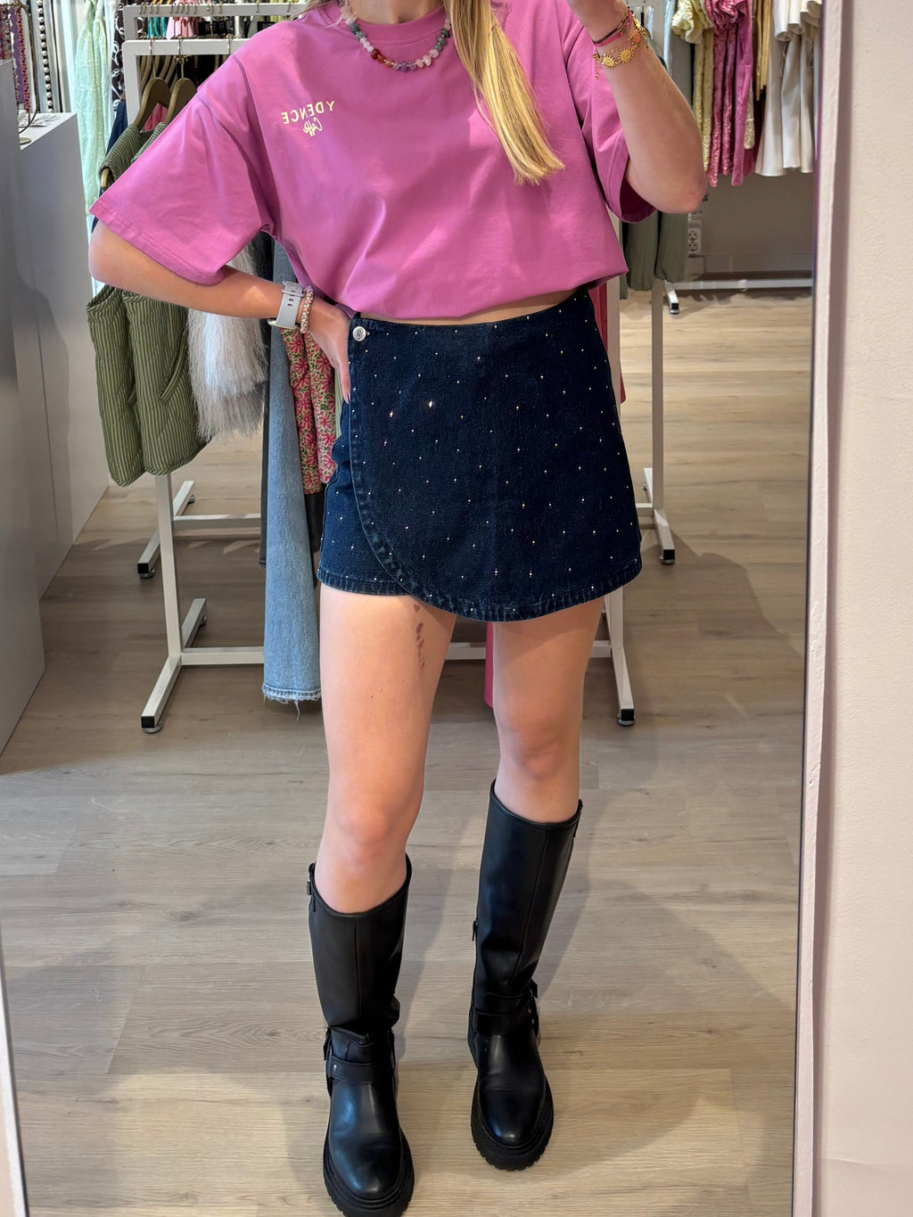 Denim Skort met zirkonia steentjes