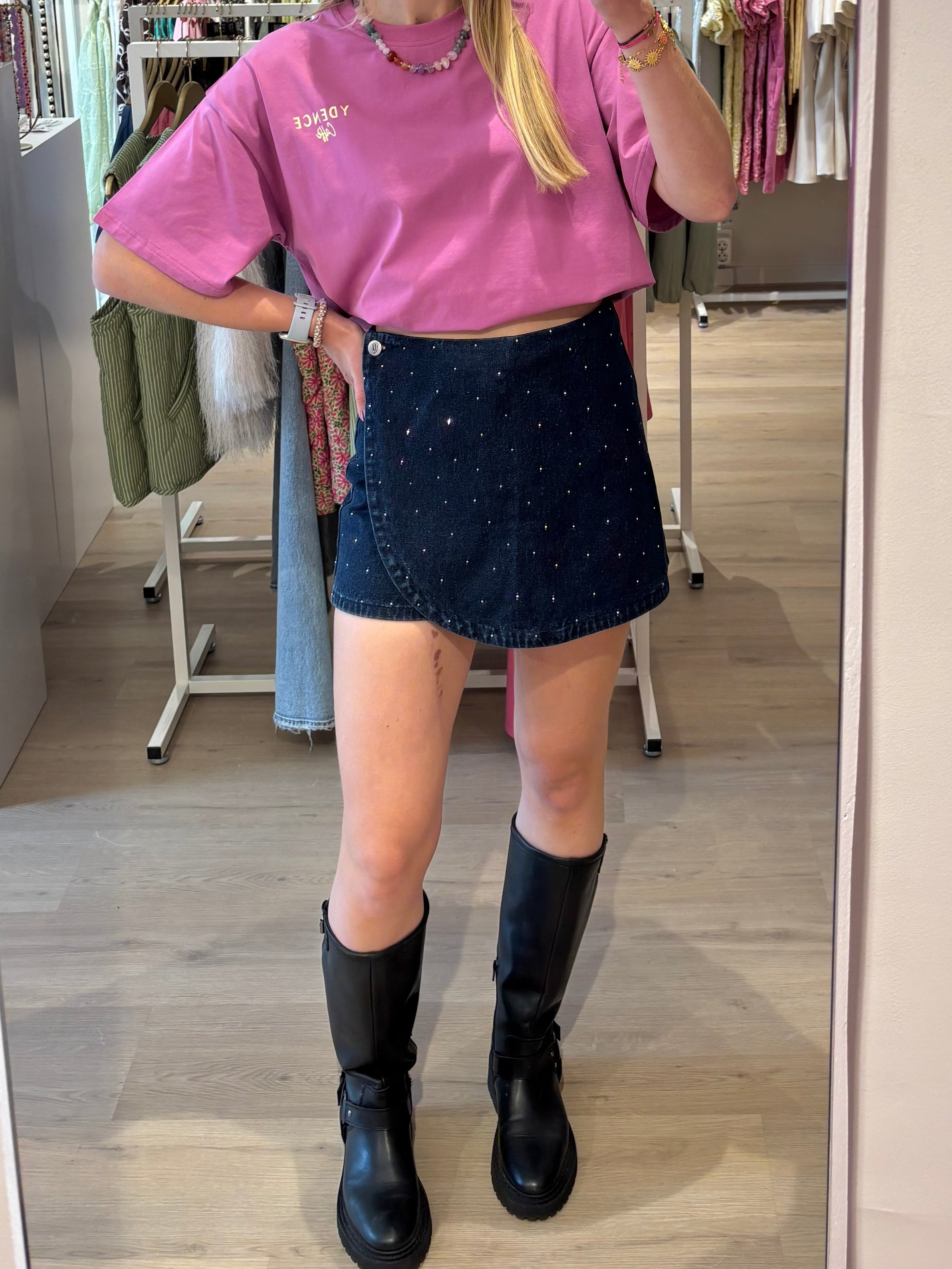 Denim Skort met zirkonia steentjes