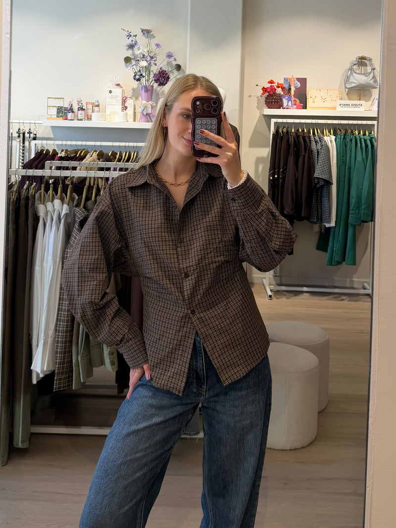 Blouse ruitjes | bruin