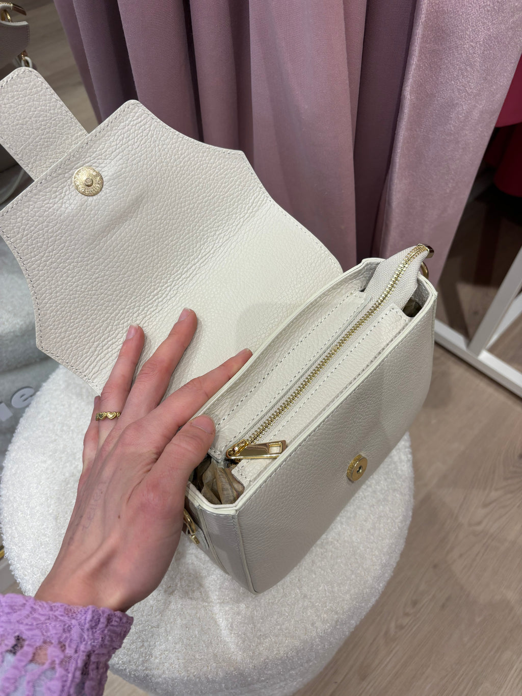Beige leren handtas