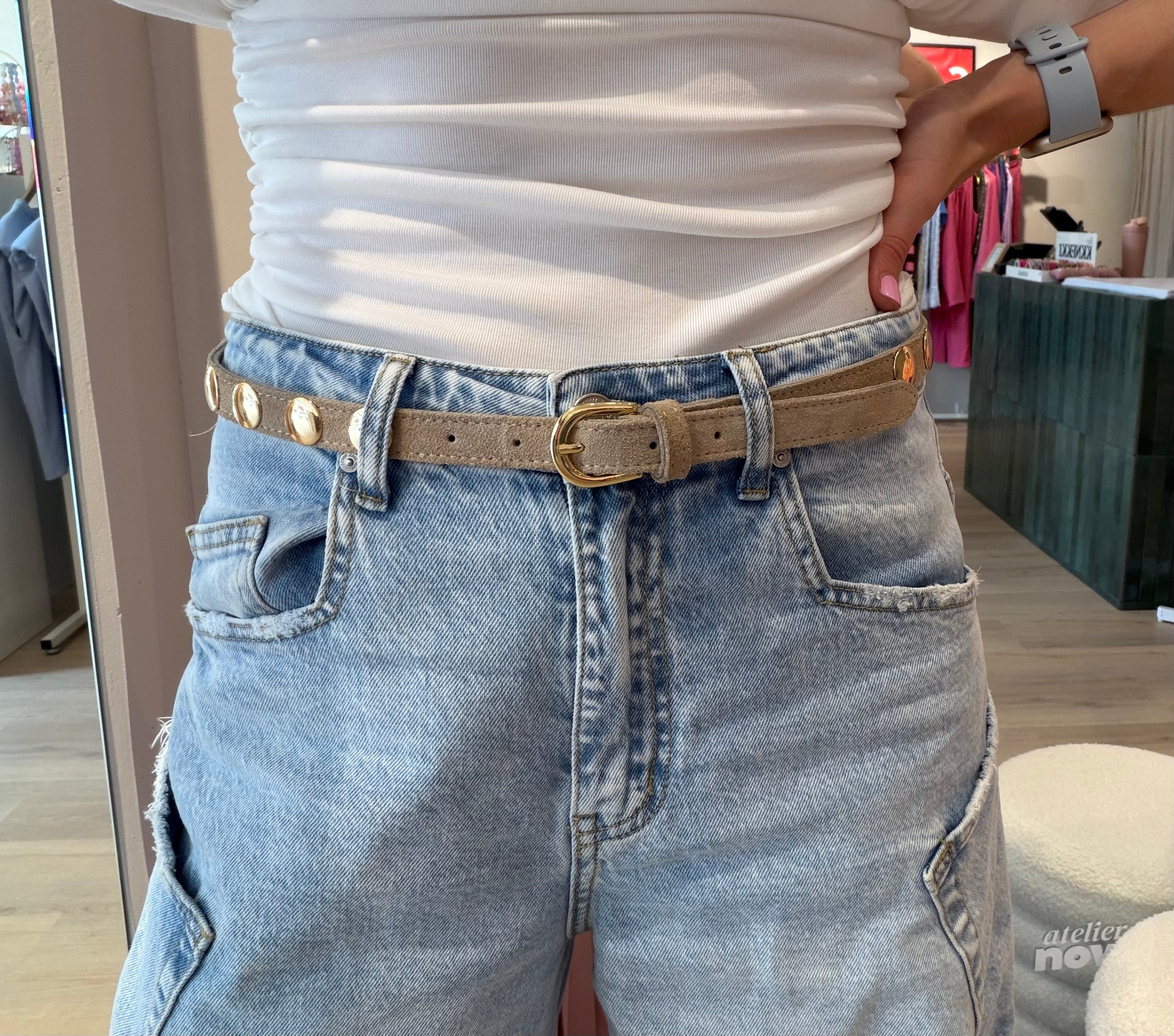 Riem beige studs | 85 cm