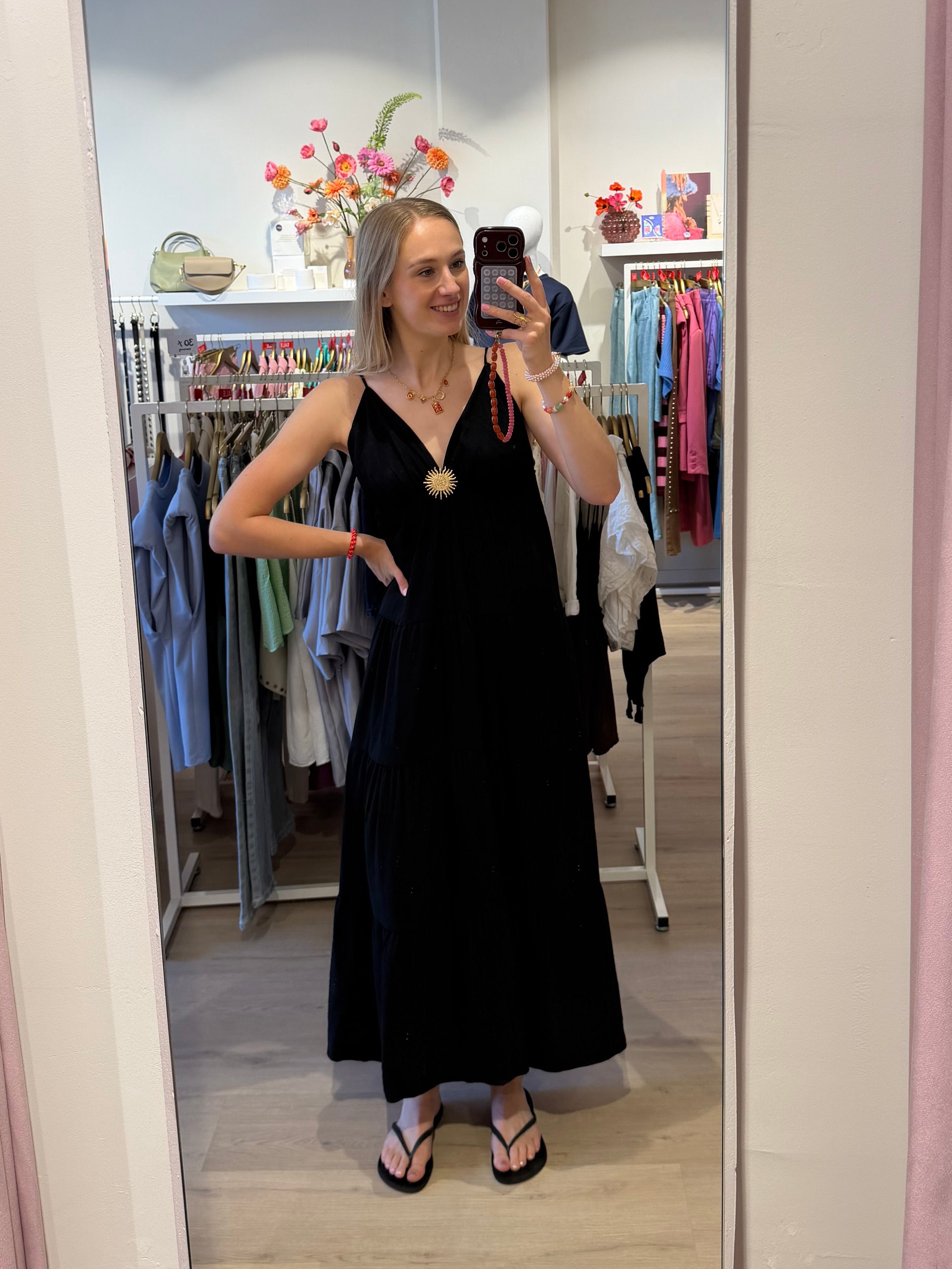 Lange jurk met broche | one size