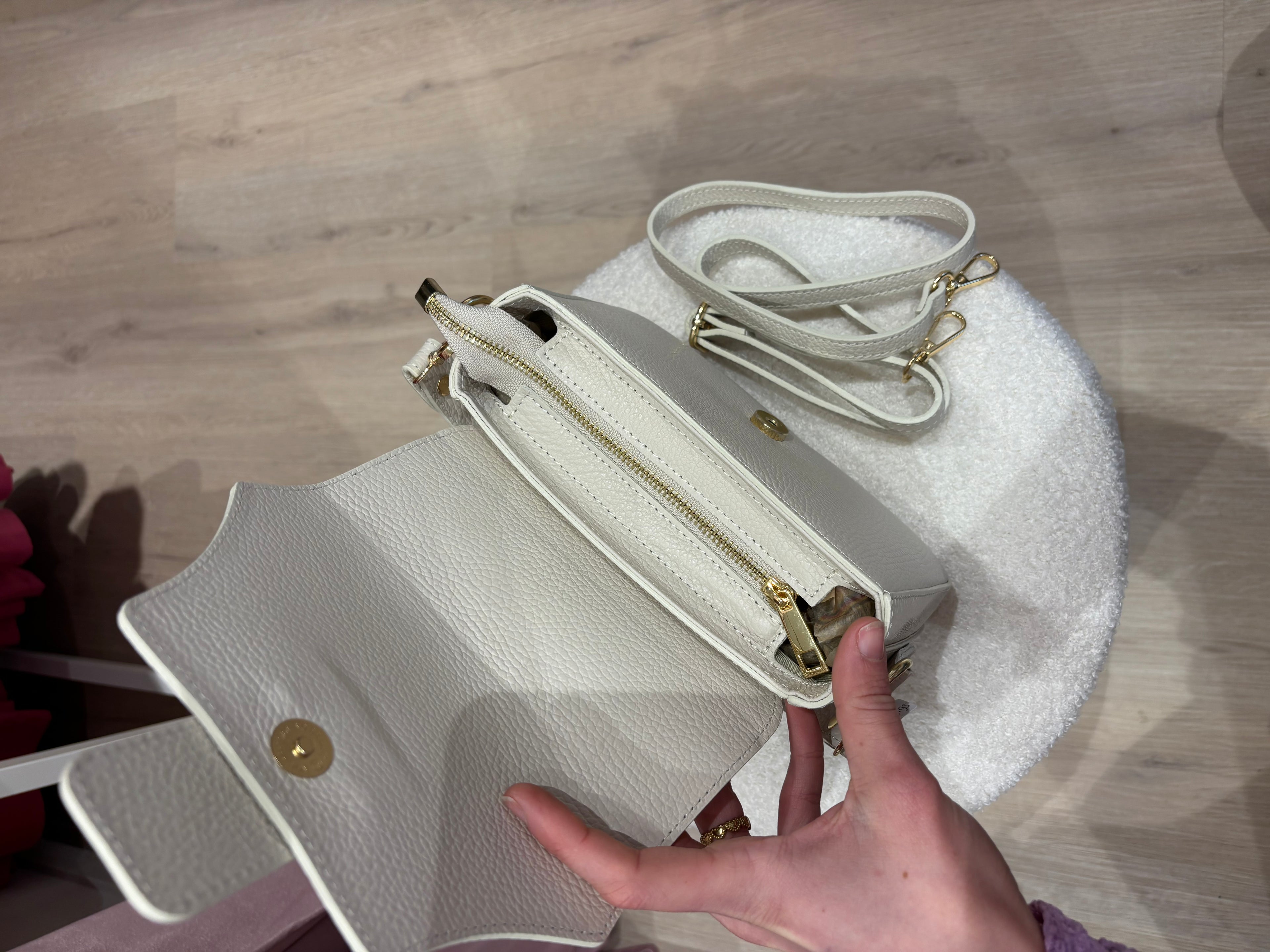 Beige leren handtas