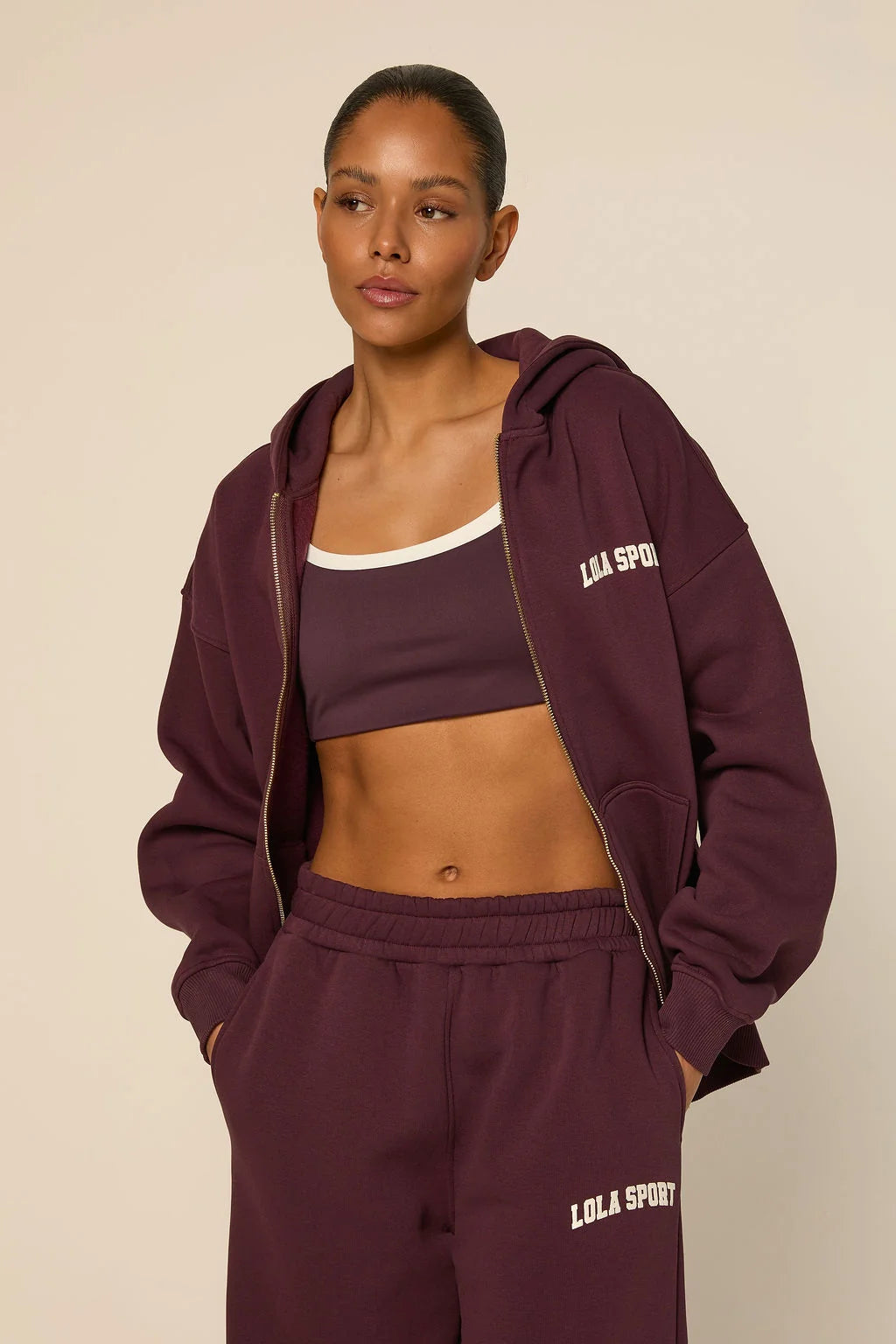 Stella Zip Hoodie | Mulberry Wine | The Lola Club