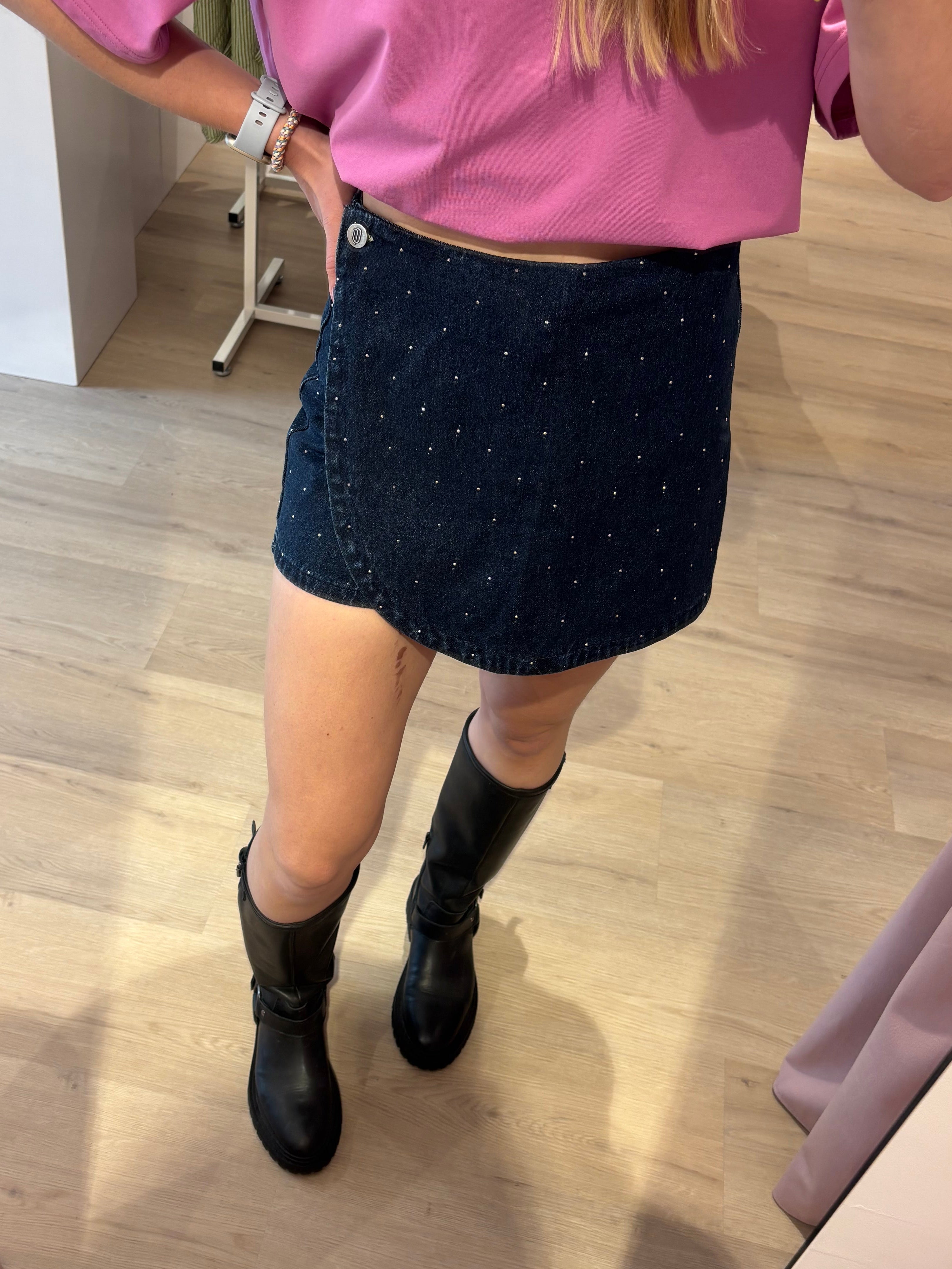 Denim Skort met zirkonia steentjes