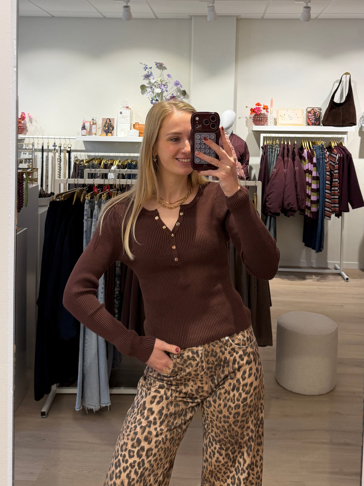 Geribde top | Bruin