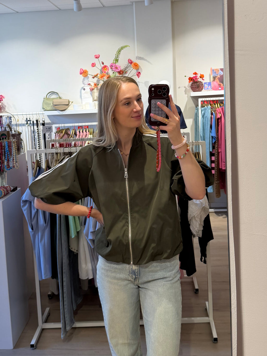 Jasje met strepen | army green