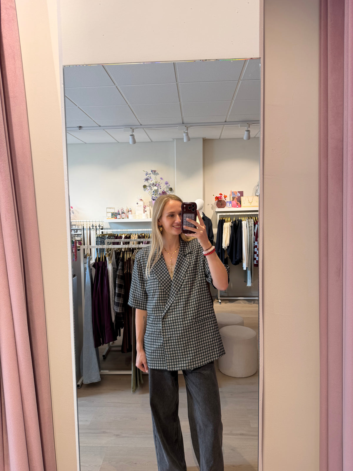 Blazer korte mouw ruitjes | groen