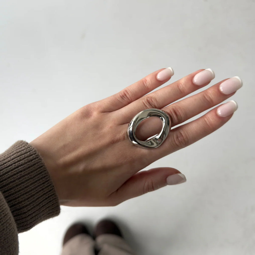 Big Oval Ring | zilver & goud