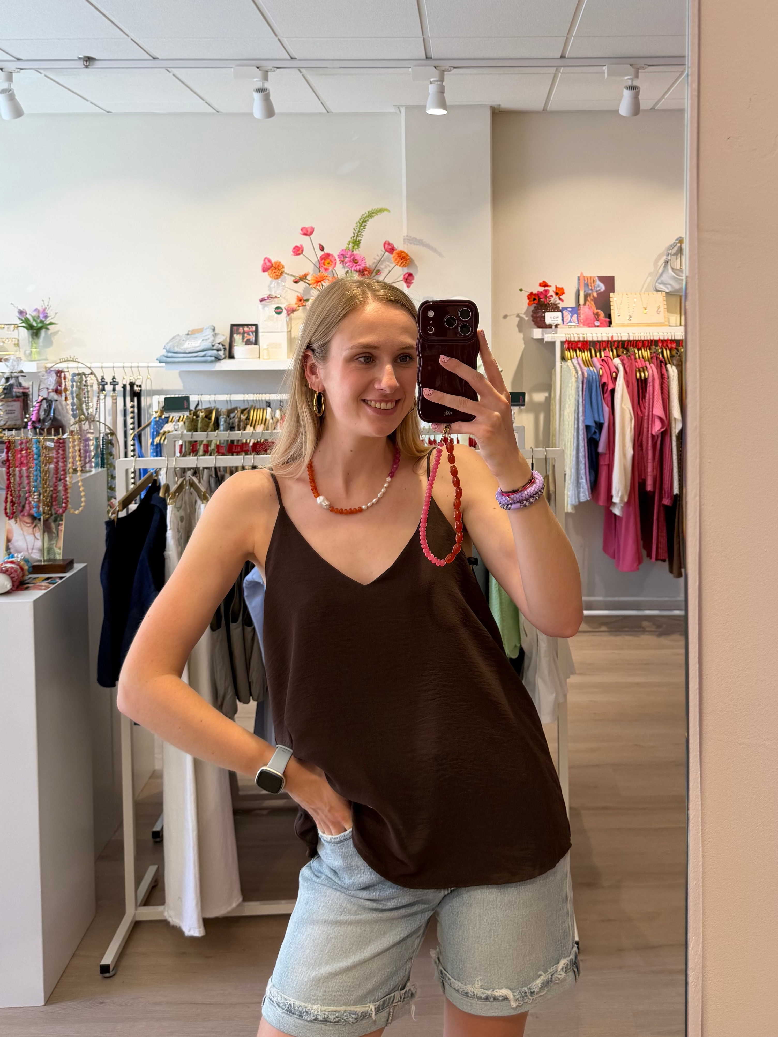 Hemdje met spaghetti bandjes | bruin | Azzurro
