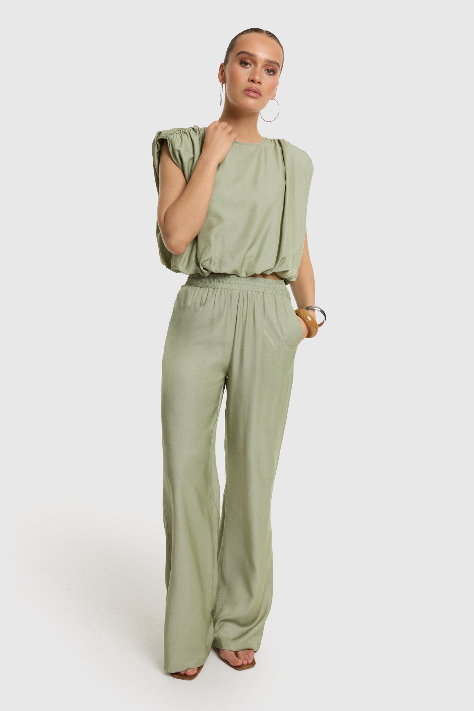 NOVA Wide Leg Pants Sage Green | Refined Department