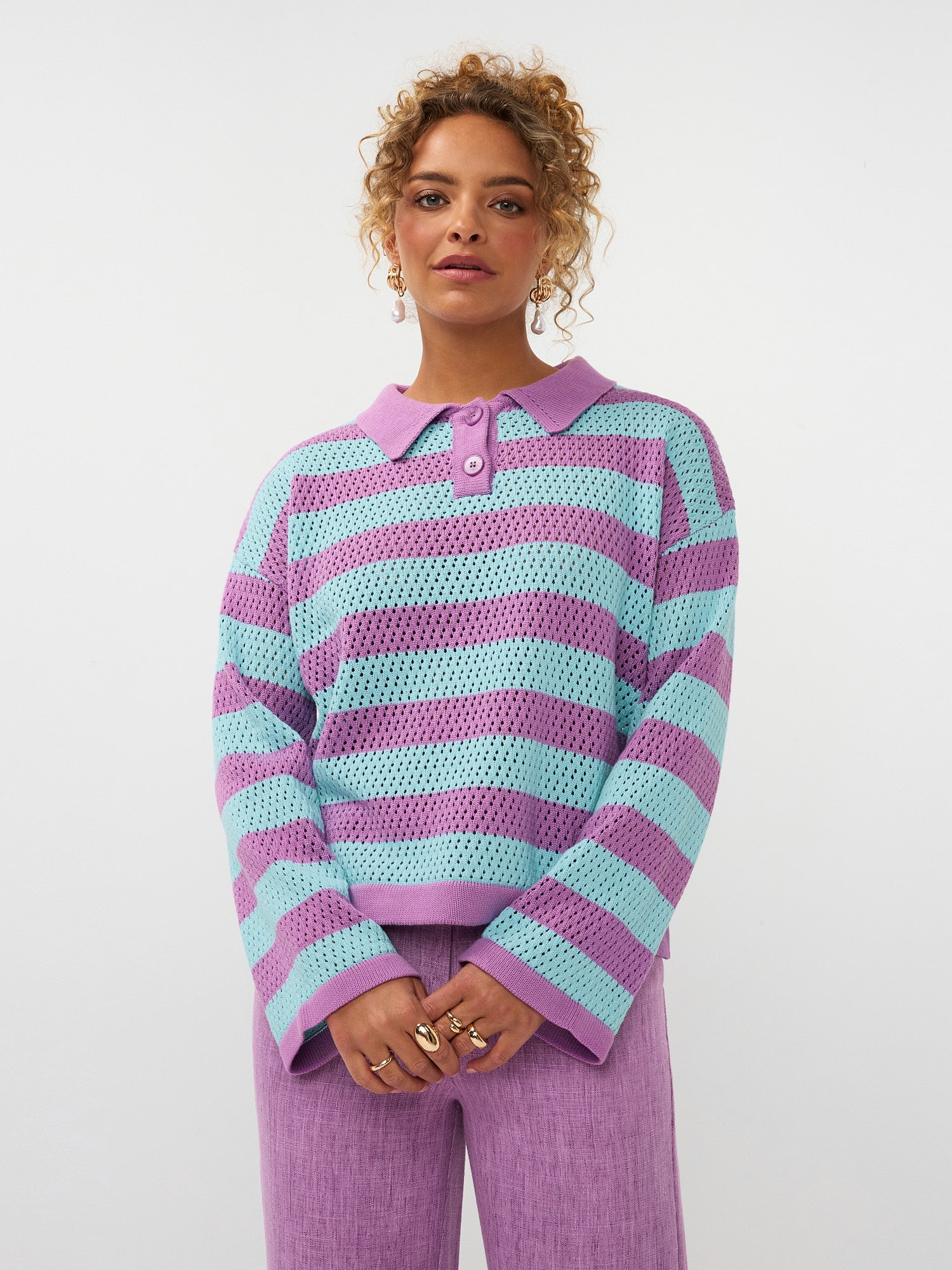 Knitted top Agnes | Lila/turquoise | Ydence