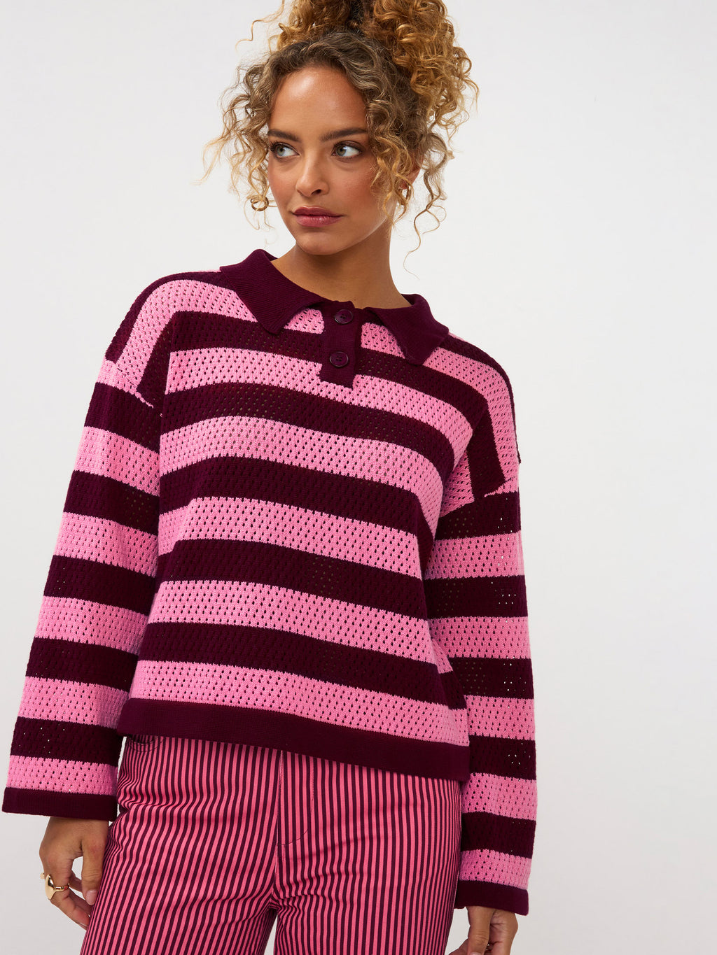 Knitted top Agnes | Bordeau / roze | Ydence