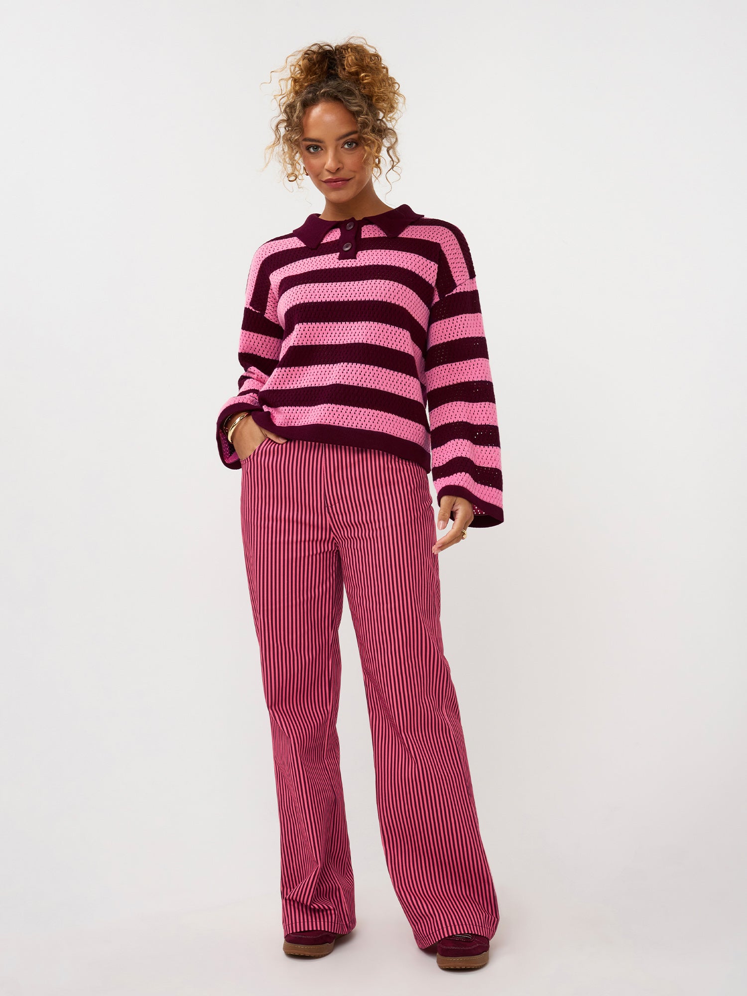 Knitted top Agnes | Bordeau / roze | Ydence