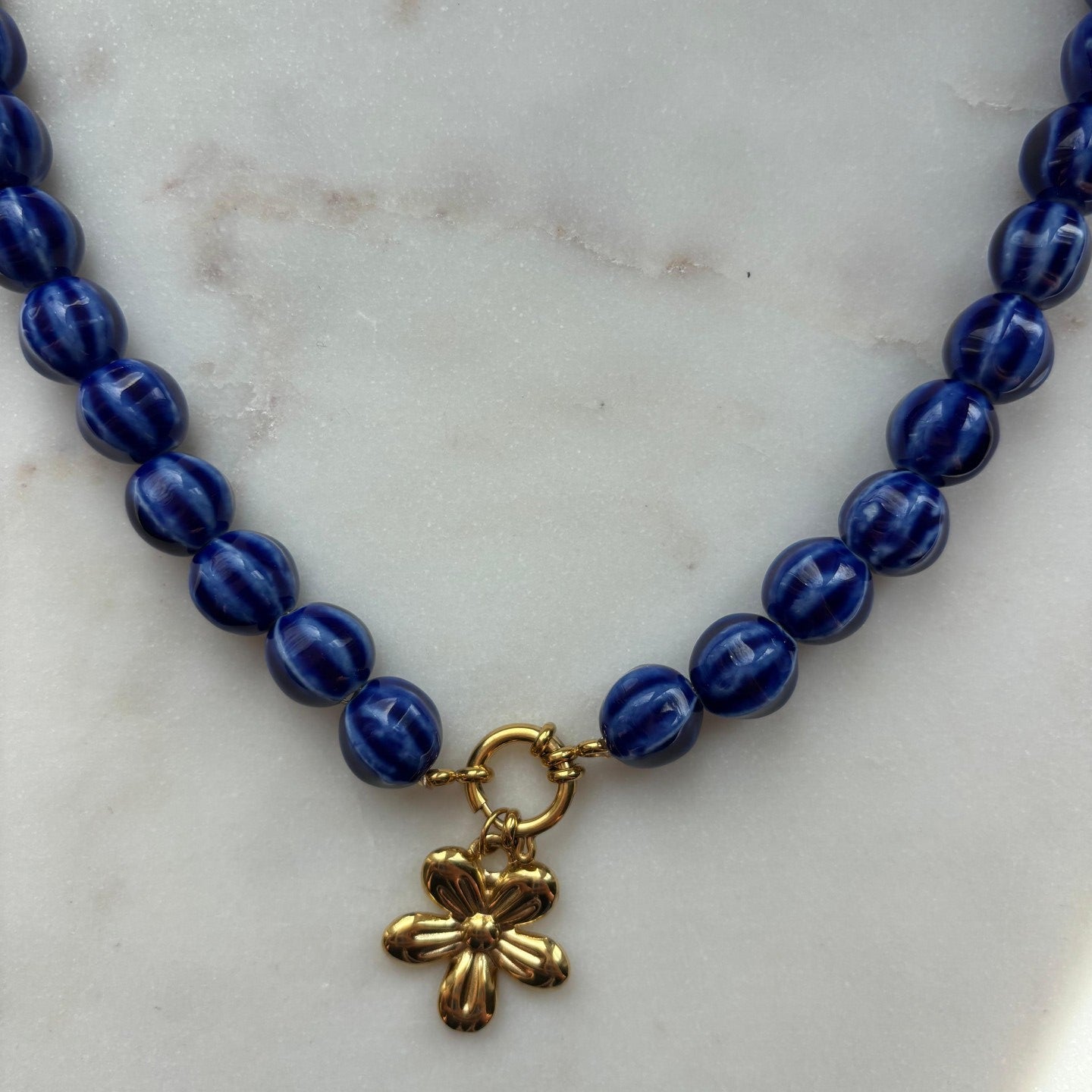 Blue ceramic beads necklace